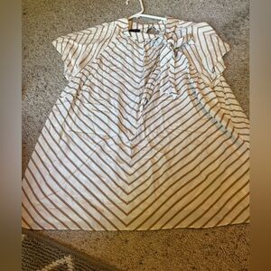 Talbots Plus Cream and Brown Striped Blouse